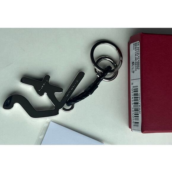 RARE Ferragamo Men Timeless Silver Logo Leather Keyring - Picture 4 of 7